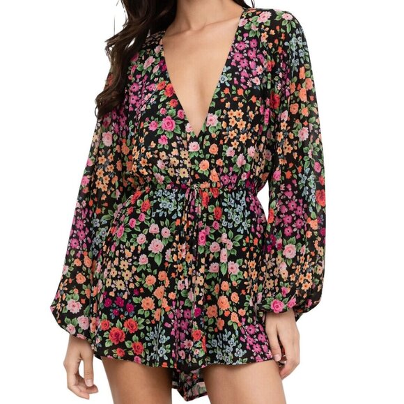 Yumi Kim Kingston Garden Floral Naomi Romper V-Neck Long...